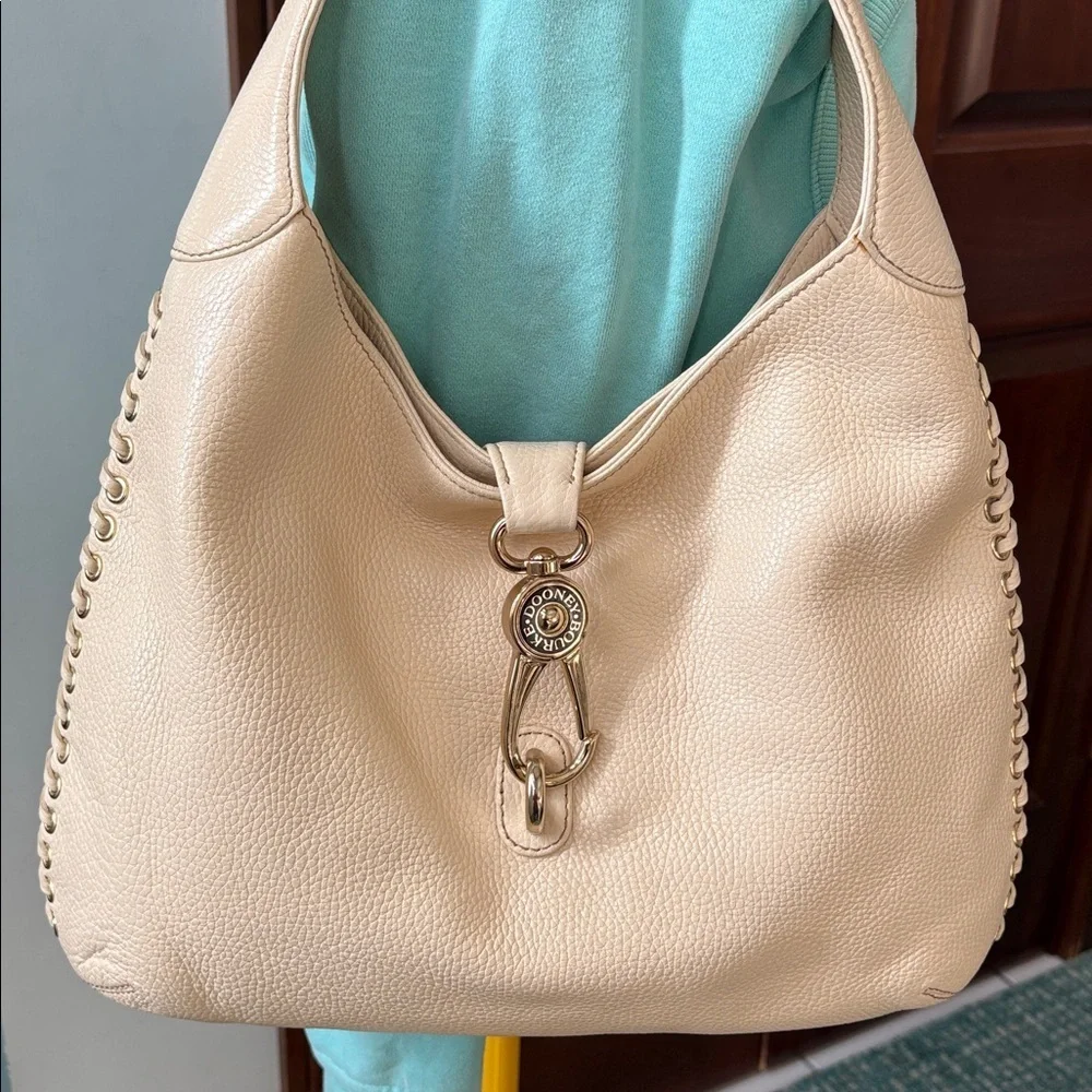 Dooney & Bourke Vintage Shoulder Bag pebbled leather Cream/gold tone lace up